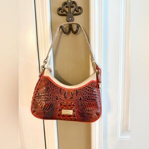 Brahmin Tan and Cream Crocodile Embossed Shoulder Bag